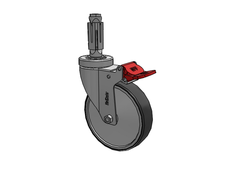 Stainless Steel Hospital Square Nylon Expanding Adapters Caster with 5 x 1.25 Thermoplastic Rubber Wheel Total Lock