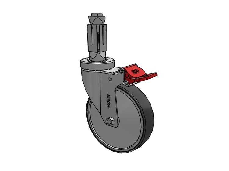 Stainless Steel Hospital Square Nylon Expanding Adapters Caster with 5 x 1.25 Thermoplastic Rubber Wheel Total Lock