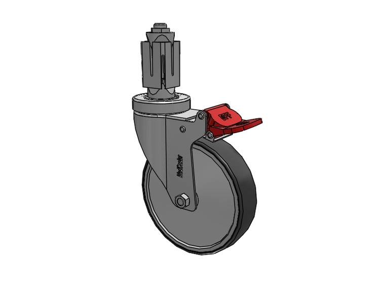 Stainless Steel Hospital Square Nylon Expanding Adapters Caster with 5 x 1.25 Thermoplastic Rubber Wheel Total Lock