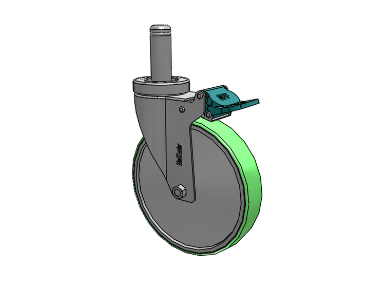 Stainless Steel Hospital Grip Ring Stem Caster with 6 x 1.25 Antimicrobial Rubber Wheel and Directional Lock Brake