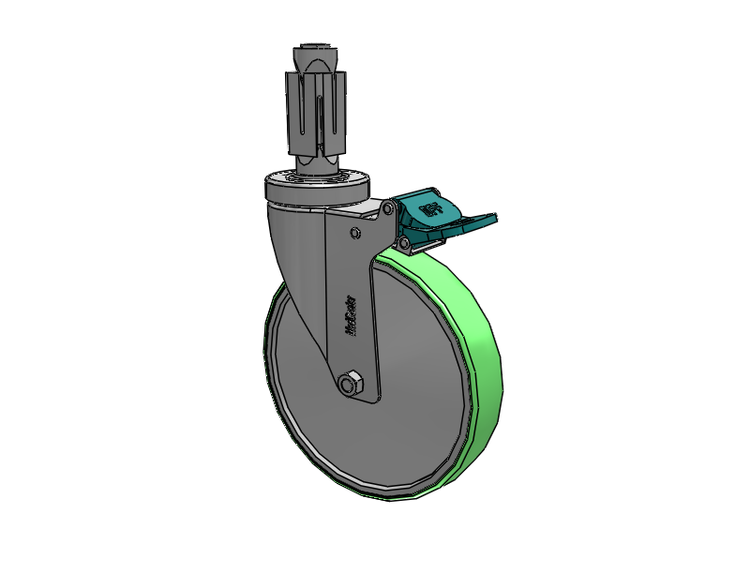 Stainless Steel Hospital Square Nylon Expanding Adapters Caster with 6 x 1.25 Antimicrobial Rubber Wheel Directional Lock
