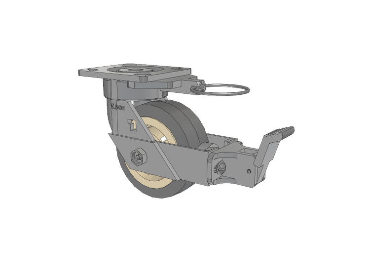 18 Series Top Plate Swivel Caster with 5 x 2 Grey Tread on Grey Core XS - Performa X-tra Soft Rubber (Flat) - Prevenz Antimicrobial Wheel and Face Brake