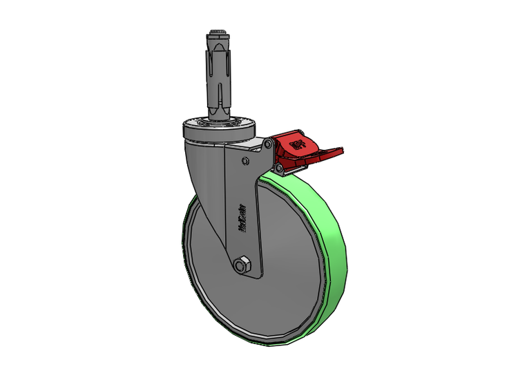 Stainless Steel Hospital Round Nylon Expanding Adapters Caster with 6 x 1.25 Antimicrobial Rubber Wheel Total Lock