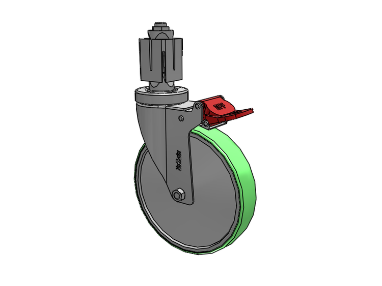 Stainless Steel Hospital Square Nylon Expanding Adapters Caster with 6 x 1.25 Antimicrobial Rubber Wheel Total Lock