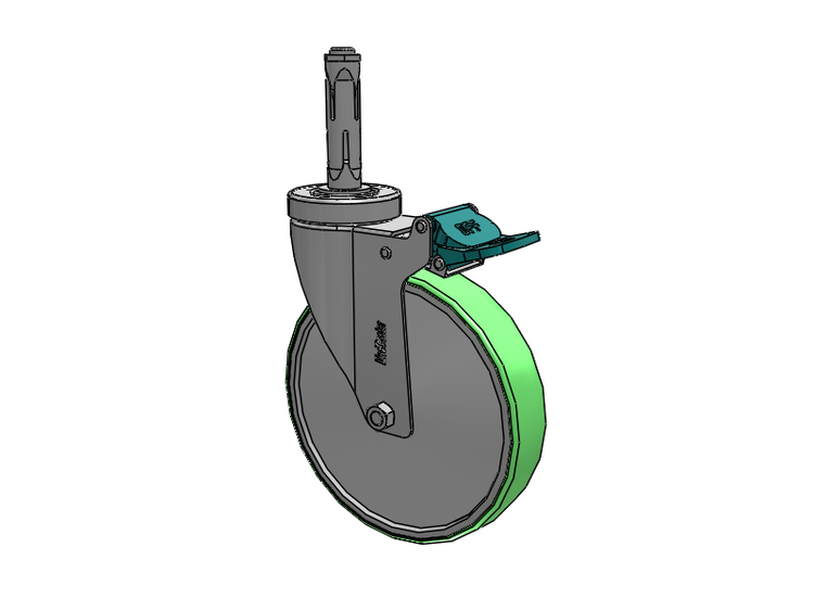 Stainless Steel Hospital Round Nylon Expanding Adapters Caster with 6 x 1.25 Antimicrobial Rubber Wheel Directional Lock
