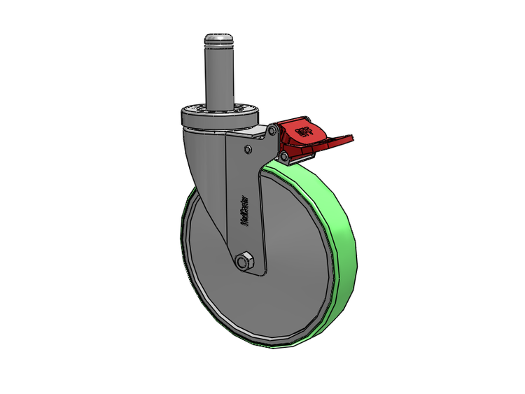 Stainless Steel Hospital Grip Ring Stem Caster with 6 x 1.25 Antimicrobial Rubber Wheel and Total Lock Brake