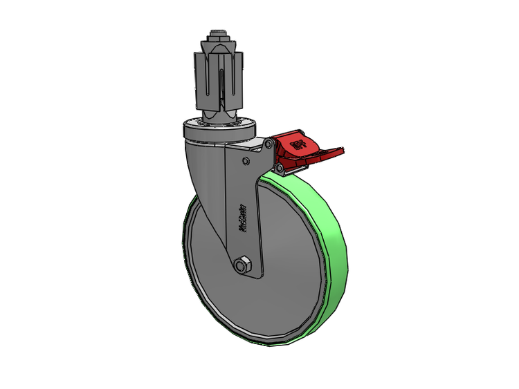 Stainless Steel Hospital Square Nylon Expanding Adapters Caster with 6 x 1.25 Antimicrobial Rubber Wheel Total Lock