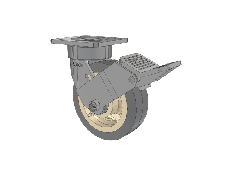 18 Series Top Plate Swivel Caster with 6 x 2 Grey Tread on Grey Core XS - Performa X-tra Soft Rubber (Flat) - Prevenz Antimicrobial Wheel and Face Brake