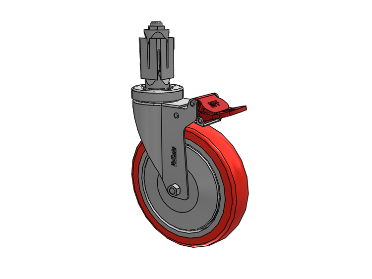 Stainless Steel Hospital Square Nylon Expanding Adapters Caster with 6 x 1.25 High-Temp Thermal Rubber Wheel Total Lock