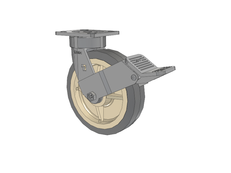 18 Series Top Plate Swivel Caster with 8 x 2 Grey Tread on Grey Core XS - Performa X-tra Soft Rubber (Flat) - Prevenz Antimicrobial Wheel and Face Brake
