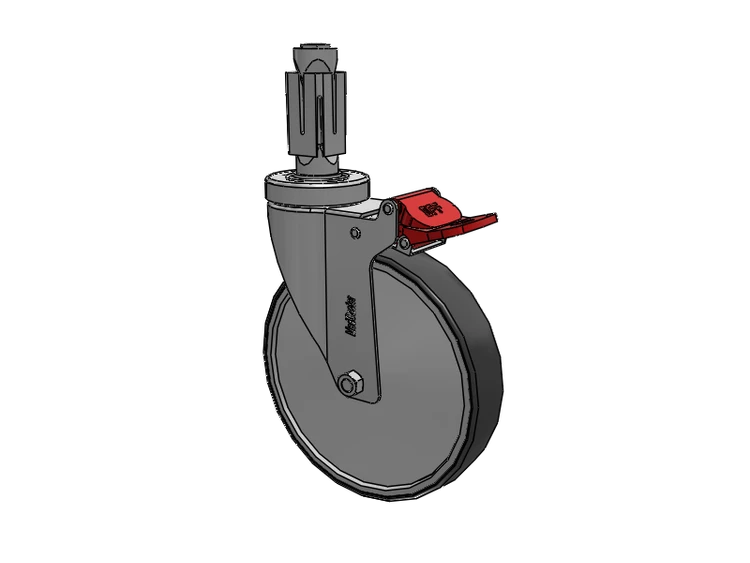 Stainless Steel Hospital Square Nylon Expanding Adapters Caster with 6 x 1.25 Thermoplastic Rubber Wheel Total Lock
