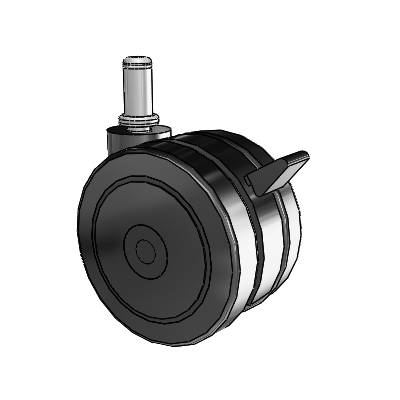 Twin Wheel Grip Ring Stem Swivel Caster with 3 x 1.9688 Black Nylon Wheel and Brake