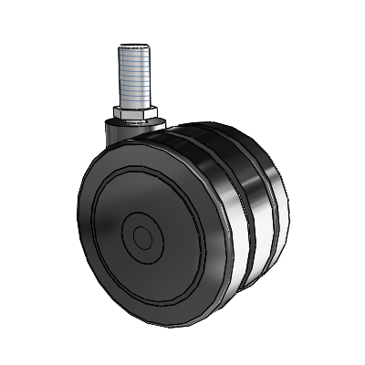 Twin Wheel Threaded Stem Swivel Caster with 3 x 1.9688 Thermoplastic Rubber Wheel