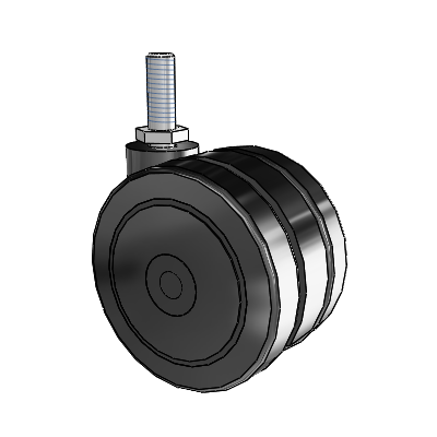 Twin Wheel Threaded Stem Swivel Caster with 3 x 1.9688 Thermoplastic Rubber Wheel