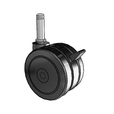 Twin Wheel Grip Ring Stem Swivel Caster with 3 x 1.9688 Thermoplastic Rubber Wheel and Brake