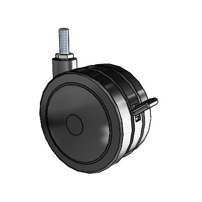 Twin Wheel Threaded Stem Swivel Caster with 4 x 2.25 Black Nylon Wheel and Brake