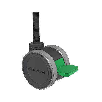Twist Threaded Stem Caster with 75 x 2 TPU (95a) Wheel and Directional Lock Brake