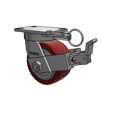 310 Series Top Plate Swivel Caster with 6 x 3 Maroon Tread on Aluminum Core AK - Crown Polyurethane (Aluminum Core) wheel and Face Contact Brake (FBB)