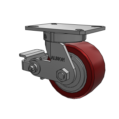 310 Series Top Plate Swivel Caster with 6 x 3 Maroon Tread on Aluminum Core AK - Crown Polyurethane (Aluminum Core) wheel and Poly Cam Brake (P)
