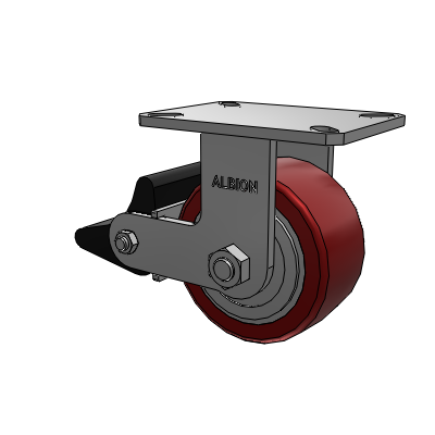 310 Series Top Plate Rigid Caster with 6 x 3 Maroon Tread on Aluminum Core AK - Crown Polyurethane (Aluminum Core) wheel and Poly Lock Brake (PLB)