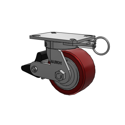 310 Series Top Plate Swivel Caster with 6 x 3 Maroon Tread on Aluminum Core AK - Crown Polyurethane (Aluminum Core) wheel and Poly Lock Brake (PLB)