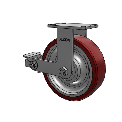 310 Series Top Plate Rigid Caster with 10 x 3 Maroon Tread on Aluminum Core AK - Crown Polyurethane (Aluminum Core) wheel and Poly Cam Brake (P)