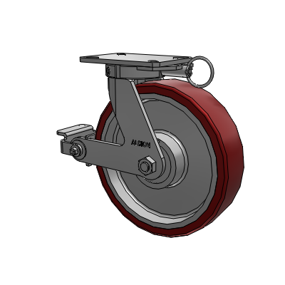 310 Series Top Plate Swivel Caster with 12 x 3 Maroon Tread on Aluminum Core AK - Crown Polyurethane (Aluminum Core) wheel and Poly Cam Brake (P)