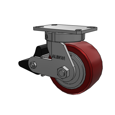 310 Series Top Plate Swivel Caster with 6 x 3 Maroon Tread on Aluminum Core AK - Crown Polyurethane (Aluminum Core) wheel and Poly Lock Brake (PLB)
