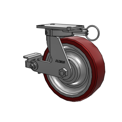 310 Series Top Plate Swivel Caster with 10 x 3 Maroon Tread on Aluminum Core AK - Crown Polyurethane (Aluminum Core) wheel and Poly Cam Brake (P)