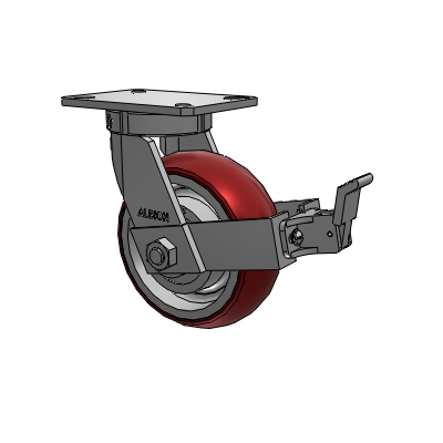 310 Series Top Plate Swivel Caster with 8 x 3 Maroon Tread on Aluminum Core AX - Round Polyurethane (Aluminum Core) wheel and Face Contact Brake (FBB)