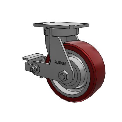 310 Series Top Plate Swivel Caster with 8 x 3 Maroon Tread on Aluminum Core AK - Crown Polyurethane (Aluminum Core) wheel and Poly Cam Brake (P)