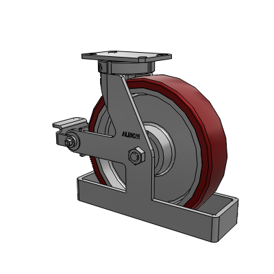 310 Series Top Plate Swivel Caster with 12 x 3 Maroon Tread on Aluminum Core AK - Crown Polyurethane (Aluminum Core) wheel and Poly Cam Brake (P)