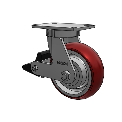 310 Series Top Plate Swivel Caster with 8 x 3 Maroon Tread on Aluminum Core AX - Round Polyurethane (Aluminum Core) wheel and Poly Lock Brake (PLB)