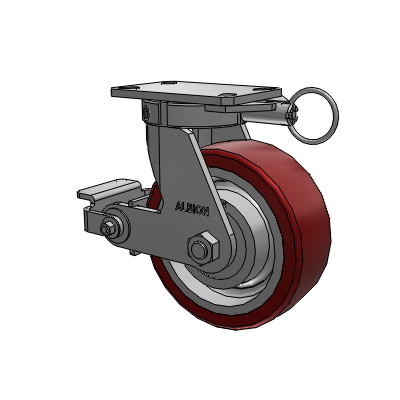 310 Series Top Plate Swivel Caster with 8 x 3 Maroon Tread on Aluminum Core AK - Crown Polyurethane (Aluminum Core) wheel and Poly Cam Brake (P)