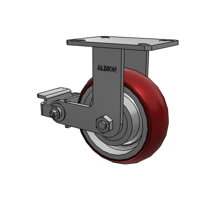 310 Series Top Plate Rigid Caster with 8 x 3 Maroon Tread on Aluminum Core AX - Round Polyurethane (Aluminum Core) wheel and Poly Cam Brake (P)