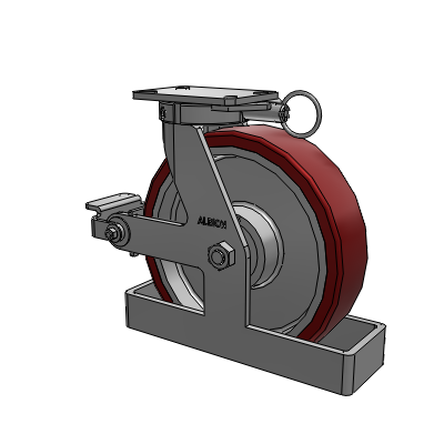 310 Series Top Plate Swivel Caster with 12 x 3 Maroon Tread on Aluminum Core AK - Crown Polyurethane (Aluminum Core) wheel and Poly Cam Brake (P)