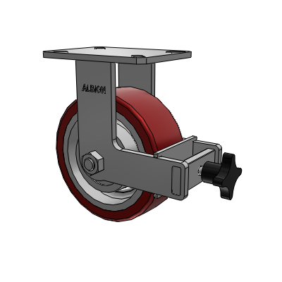 310 Series Top Plate Rigid Caster with 8 x 3 Maroon Tread on Aluminum Core AK - Crown Polyurethane (Aluminum Core) wheel and Face Brake (F)