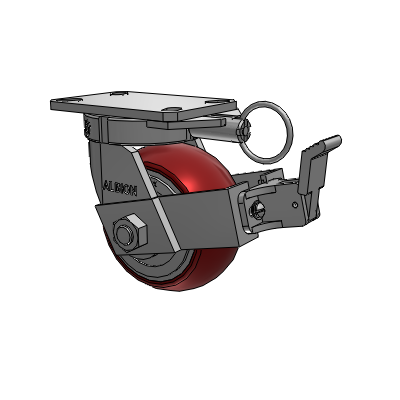310 Series Top Plate Swivel Caster with 6 x 3 Maroon Tread on Aluminum Core AX - Round Polyurethane (Aluminum Core) wheel and Face Contact Brake (FBB)
