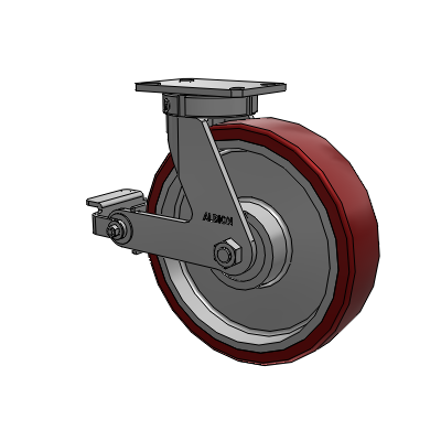 310 Series Top Plate Swivel Caster with 12 x 3 Maroon Tread on Aluminum Core AK - Crown Polyurethane (Aluminum Core) wheel and Poly Cam Brake (P)