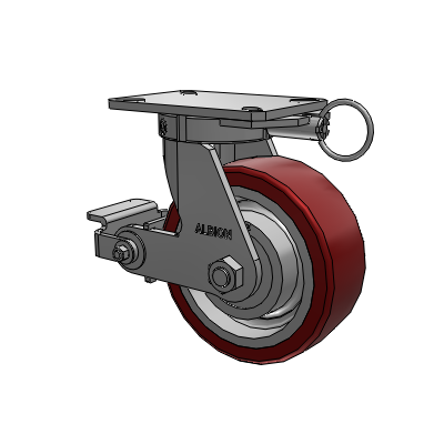310 Series Top Plate Swivel Caster with 8 x 3 Maroon Tread on Aluminum Core AK - Crown Polyurethane (Aluminum Core) wheel and Poly Cam Brake (P)