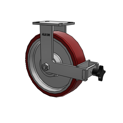 310 Series Top Plate Rigid Caster with 12 x 3 Maroon Tread on Aluminum Core AK - Crown Polyurethane (Aluminum Core) wheel and Face Brake (F)