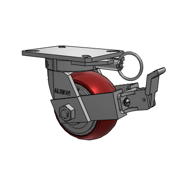 310 Series Top Plate Swivel Caster with 6 x 3 Maroon Tread on Aluminum Core AX - Round Polyurethane (Aluminum Core) wheel and Face Contact Brake (FBB)