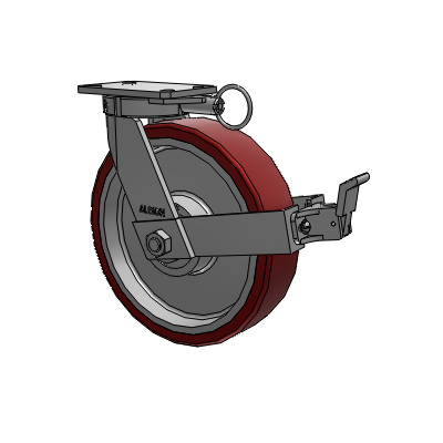 310 Series Top Plate Swivel Caster with 12 x 3 Maroon Tread on Aluminum Core AK - Crown Polyurethane (Aluminum Core) wheel and Face Contact Brake (FBB)