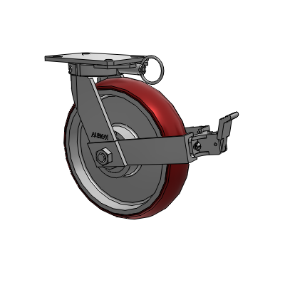310 Series Top Plate Swivel Caster with 12 x 3 Maroon Tread on Aluminum Core AX - Round Polyurethane (Aluminum Core) wheel and Face Contact Brake (FBB)