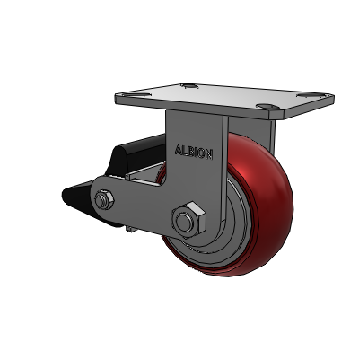 310 Series Top Plate Rigid Caster with 6 x 3 Maroon Tread on Aluminum Core AX - Round Polyurethane (Aluminum Core) wheel and Poly Lock Brake (PLB)