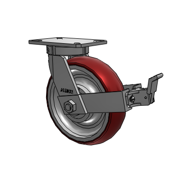 310 Series Top Plate Swivel Caster with 10 x 3 Maroon Tread on Aluminum Core AX - Round Polyurethane (Aluminum Core) wheel and Face Contact Brake (FBB)