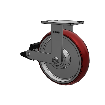 310 Series Top Plate Rigid Caster with 12 x 3 Maroon Tread on Aluminum Core AX - Round Polyurethane (Aluminum Core) wheel and Poly Lock Brake (PLB)