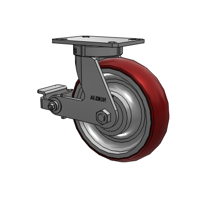 310 Series Top Plate Swivel Caster with 10 x 3 Maroon Tread on Aluminum Core AX - Round Polyurethane (Aluminum Core) wheel and Poly Cam Brake (P)