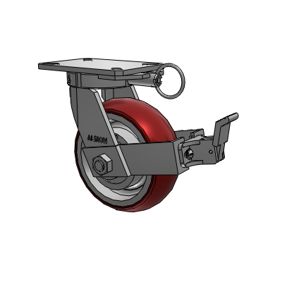310 Series Top Plate Swivel Caster with 8 x 3 Maroon Tread on Aluminum Core AX - Round Polyurethane (Aluminum Core) wheel and Face Contact Brake (FBB)