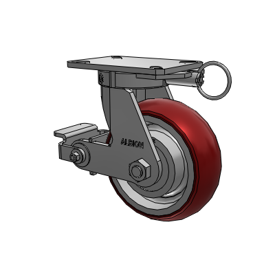 310 Series Top Plate Swivel Caster with 8 x 3 Maroon Tread on Aluminum Core AX - Round Polyurethane (Aluminum Core) wheel and Poly Cam Brake (P)
